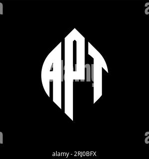 Logo-Design mit Kreis- und Ellipsenform. APT Ellipsenbuchstaben im typografischen Stil. Die drei Initialen bilden ein kreisförmiges Logo. APT-CI Stock Vektor