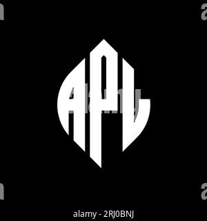 APL-Logodesign mit kreisförmigem Buchstaben und Ellipsenform. APL-Ellipsenbuchstaben im typografischen Stil. Die drei Initialen bilden ein kreisförmiges Logo. APL-CI Stock Vektor