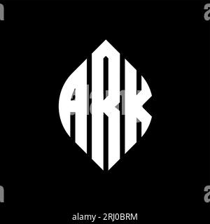 ARK-Logo mit kreisförmigem Buchstaben, Kreis- und Ellipsenform. ARK Ellipsenbuchstaben im typografischen Stil. Die drei Initialen bilden ein kreisförmiges Logo. ARK CI Stock Vektor