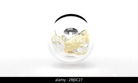 Goldenes silbernes Glaskugel im 3D-Stil auf weißem Rücken, 3D-Rendering Stockfoto