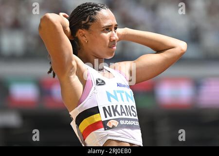 Budapest, Ungarn. August 2023. Das belgische Delphine Nkansa wurde während der 100-m-Frauenheats bei den Leichtathletik-Weltmeisterschaften in Budapest, Ungarn, am Sonntag, den 20. August 2023, abgebildet. Die Weltspiele finden vom 19. Bis 27. August 2023 statt. BELGA PHOTO ERIC LALMAND Credit: Belga News Agency/Alamy Live News Stockfoto