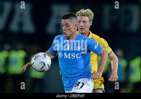 Frosinone, Italien. August 2023. Giacomo Raspadori, während des Serie-A-Tim-Spiels zwischen Frosinone Calcio und SSC Napoli im Stadio Benito Stirpe am 19. August 2023 in Frosinone, Italien. Quelle: Giuseppe Maffia/Alamy Live News Stockfoto