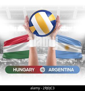 Ungarn gegen Argentinien Nationalmannschaften Volleyball Volleyball Volleyball Match Competition Concept. Stockfoto