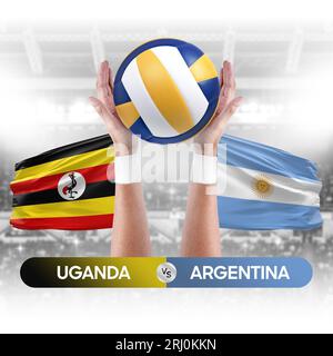 Uganda gegen Argentinien Nationalmannschaften Volleyball Volleyball-Volleyball-Spiel-Wettkampf-Konzept. Stockfoto
