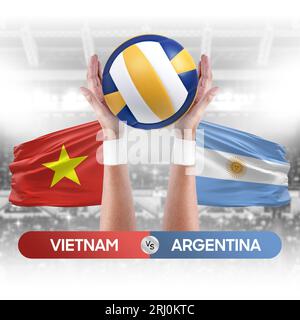 Vietnam gegen Argentinien Nationalmannschaften Volleyball Volleyball Volleyball Match Competition Concept. Stockfoto