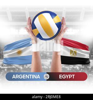Argentinien gegen Ägypten Nationalmannschaften Volleyball Volleyball-Ball-Match-Konzept. Stockfoto