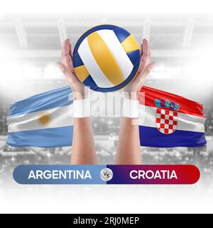Argentinien gegen Kroatien Nationalmannschaften Volleyball Volleyball Volleyball Match Competition Concept. Stockfoto
