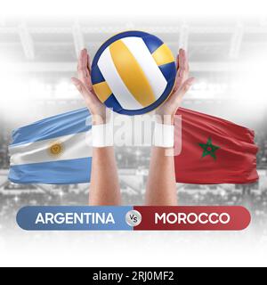 Argentinien gegen Marokko Nationalmannschaften Volleyball Volleyball Volleyball Match Competition Concept. Stockfoto