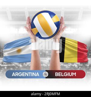 Argentinien gegen Belgien Nationalmannschaften Volleyball Volleyball Volleyball Match Competition Concept. Stockfoto