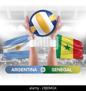 Argentinien gegen Senegal Nationalmannschaften Volleyball Volleyball Volleyball Match Competition Konzept. Stockfoto