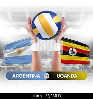 Argentinien gegen Uganda Nationalmannschaften Volleyball Volleyball-Ball-Match-Konzept. Stockfoto