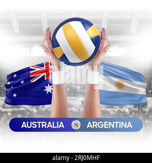 Australien gegen Argentinien Nationalmannschaften Volleyball Volleyball Volleyball Match Competition Concept. Stockfoto