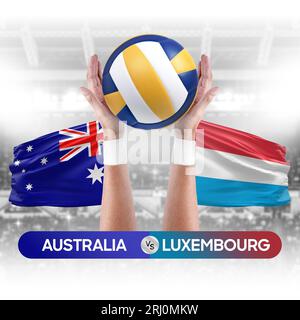 Australien gegen Luxemburg Nationalmannschaften Volleyball Volleyball-Ball-Match-Konzept. Stockfoto