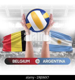 Belgien gegen Argentinien Nationalmannschaften Volleyball Volleyball Volleyball Match Competition Concept. Stockfoto