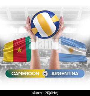 Kamerun gegen Argentinien Nationalmannschaften Volleyball Volleyball Ball Match Competition Konzept. Stockfoto