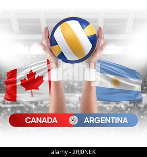 Kanada gegen Argentinien Nationalmannschaften Volleyball Volleyball Volleyball Match Competition Concept. Stockfoto