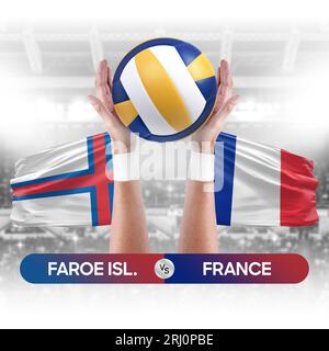 Faroe Islands gegen Frankreich Nationalmannschaften Volleyball Volleyball-Ball-Match-Konzept. Stockfoto