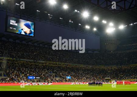 Mailand, Italien. August 2023. Carlo Mazzone Celebration während der italienischen Meisterschaft Serie A Fußballspiel zwischen FC Internazionale und AC Monza am 19. August 2023 im Giuseppe Meazza Stadion in Mailand, Italien - Foto Morgese-Rossini/DPPI Credit: DPPI Media/Alamy Live News Stockfoto