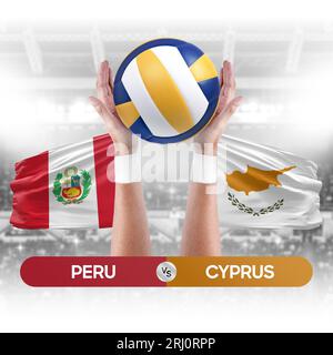 Peru gegen Zypern Nationalmannschaften Volleyball Volleyball-Volleyball-Match-Konzept. Stockfoto
