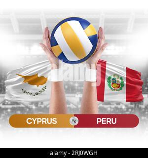 Zypern gegen Peru Nationalmannschaften Volleyballspiel Konzept. Stockfoto