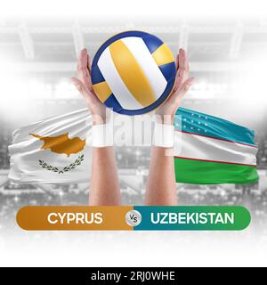 Zypern gegen Usbekistan Nationalmannschaften Volleyballspiel Konzept. Stockfoto