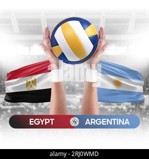 Ägypten gegen Argentinien Nationalmannschaften Volleyball Volleyball-Volleyball-Spiel-Wettkampf-Konzept. Stockfoto