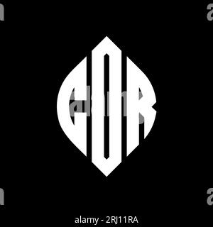 COR-Logodesign mit kreisförmigem Buchstaben und Ellipsenform. COR-Ellipsenbuchstaben im typografischen Stil. Die drei Initialen bilden ein kreisförmiges Logo. COR CI Stock Vektor