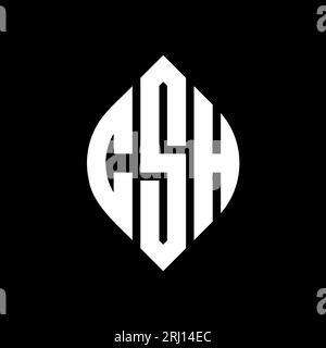 CSH Circle Letter Logo mit Kreis- und Ellipsenform. Ellipsenförmige Buchstaben im typografischen Stil. Die drei Initialen bilden ein kreisförmiges Logo. CSH CI Stock Vektor