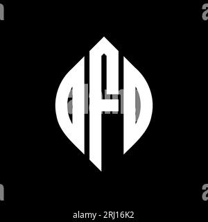 DFD-kreisförmiges Logo mit Kreis- und Ellipsenform. DFD-Ellipsenbuchstaben im typografischen Stil. Die drei Initialen bilden ein kreisförmiges Logo. DFD CI Stock Vektor