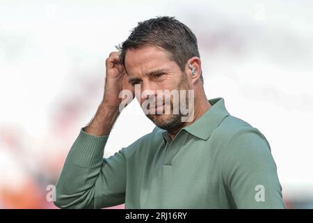 Jamie Redknapp ehemaliger Fußballspieler vor dem Premier League-Spiel West Ham United gegen Chelsea im London Stadium, London, Großbritannien, 20. August 2023 (Foto: Mark Cosgrove/News Images) Stockfoto