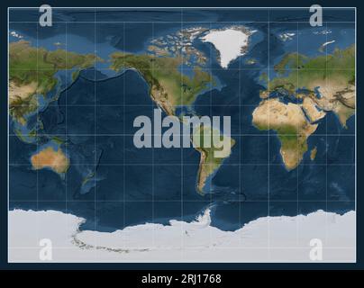 Satellitenkarte der Welt in der Miller Cylindrical Projektion, zentriert auf dem Meridian -90 westlicher Länge Stockfoto