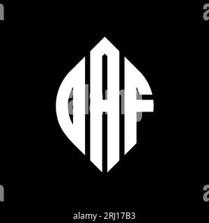 DAF Circle Letter Logo Design mit Kreis- und Ellipsenform. DAF-Ellipsenbuchstaben im typografischen Stil. Die drei Initialen bilden ein kreisförmiges Logo. DAF CI Stock Vektor