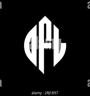 DFL-Logodesign mit kreisförmigem Buchstaben und Ellipsenform. DFL-Ellipsenbuchstaben im typografischen Stil. Die drei Initialen bilden ein kreisförmiges Logo. DFL-CI Stock Vektor