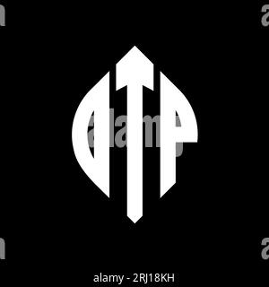 DTP-Logodesign mit kreisförmigem Buchstaben und Ellipsenform. DTP-Ellipsenbuchstaben im typografischen Stil. Die drei Initialen bilden ein kreisförmiges Logo. DTP-CI Stock Vektor