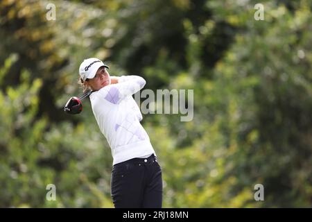 Esther Henseleit spielt am vierten Tag der ISPS Handa World Invitational im Galgorm Castle Golf Club in County Antrim, Nordirland. Bilddatum: Sonntag, 20. August 2023. Stockfoto