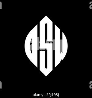 DSW-Logodesign mit kreisförmigem Buchstaben und Ellipsenform. DSW-Ellipsenbuchstaben im typografischen Stil. Die drei Initialen bilden ein kreisförmiges Logo. DSW-CI Stock Vektor