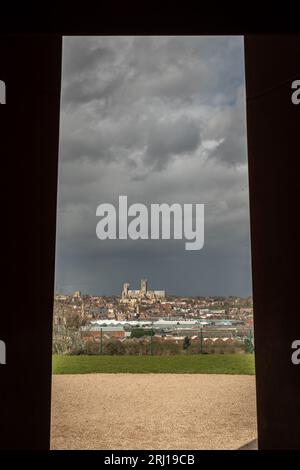 Lincoln Cathedral vom IBCC aus gesehen, Lincoln, Lincolnshire, England, Großbritannien Stockfoto