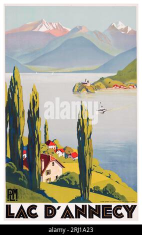 Lake Annecy,  Haute-Savoie, France, vintage travel poster by Roger Broders 1930 Stockfoto