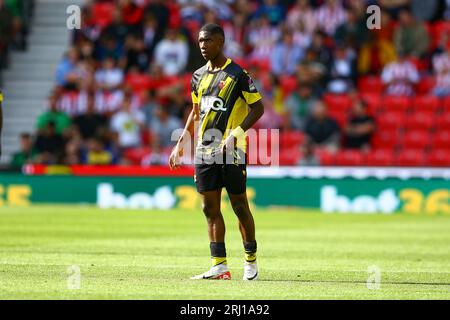 bet365 Stadium, Stoke, England - 19. August 2023 Yaser Asprilla (18) of Watford - während des Spiels Stoke City vs Watford, EFL Championship, 2023/24, bet365 Stadium, Stoke, England - 19. August 2023 Credit: Arthur Haigh/WhiteRosePhotos/Alamy Live News Stockfoto