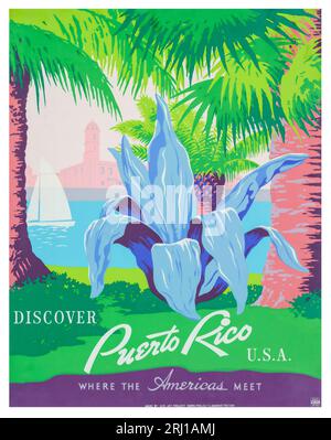 Vintage Discover Puerto Rico travel poster Stock Photo