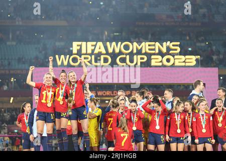 Sydney, Australien. August 2023. Das Team Spanien feiert während der Preisverleihung der FIFA Frauen-Weltmeisterschaft 2023 in Sydney, Australien, am 20. August 2023. Quelle: Ding Xu/Xinhua/Alamy Live News Stockfoto