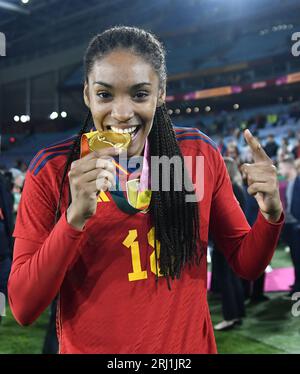 Sydney, Australien. August 2023. Salma Paralluelo feierte ihre WM-Siegmedaille beim Finale der FIFA Frauen-Weltmeisterschaft 2023 im Stadion Australien in Sydney, Australien Credit: Kleber Osorio/Alamy Live News Stockfoto