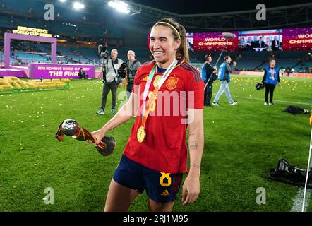 Die Spanierin Mariona Caldentey feiert nach dem Endspiel der FIFA Frauen-Weltmeisterschaft im Stadion Australien, Sydney. Bilddatum: Sonntag, 20. August 2023. Stockfoto