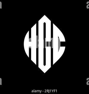 HCC kreisförmiges Logo mit Kreis- und Ellipsenform. HCC-Ellipsenbuchstaben im typografischen Stil. Die drei Initialen bilden ein kreisförmiges Logo. HCC CI Stock Vektor