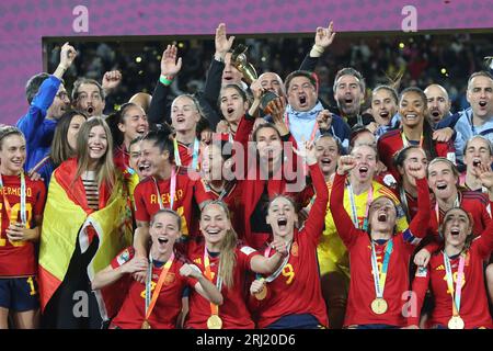 Sydney, Australien. August 2023. Königin Letizia von Spanien, Prinzessin Sofia, nimmt am 20. August 2023 im Stadion Australien am Finale der FIFA Frauen-Weltmeisterschaft 2023 in Sydney Teil. Spanische Nationalmannschaft-Weltmeister durch 1:0, Tor von Olga Carmona (Bild: © Jack Abuin/ZUMA Press Wire) NUR REDAKTIONELL! Nicht für kommerzielle ZWECKE! Stockfoto