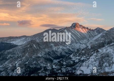 Mills Lake unterhalb der letzten Ampel auf dem Longs Peak. Rocky Mountain National Park. Estes Park, Colorado. Stockfoto