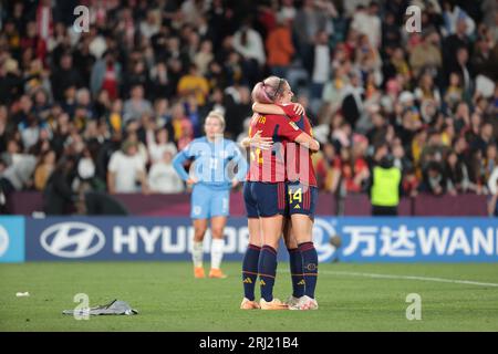 Sydney, Aus. August 2023. Sydney, Australien, 20. August 2023: Alexia Putellas und Laia Codina aus Spanien feiern während des Finalspiels der FIFA Frauen-Weltmeisterschaft 2023 2023 zwischen Spanien und England im Australia Stadium, Sydney, Australien. Endstand: Spanien 1 - England 0. (Patricia Pérez Ferraro/SPP) Credit: SPP Sport Press Photo. Alamy Live News Stockfoto