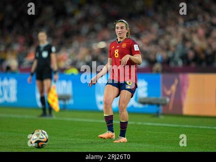 20. August 2023: Mariona Caldentey (Spanien) kontrolliert den Ball während eines Finalspiels der FIFA-Frauen-Weltmeisterschaft, Spanien gegen England, im Olympiastadion Sydney, Australien. Kim Price/CSM Stockfoto