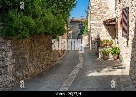 Das malerische Dorf Vertine, in der Nähe von Gaiole in Chianti. Provinz Siena, Toskana, Italien Stockfoto