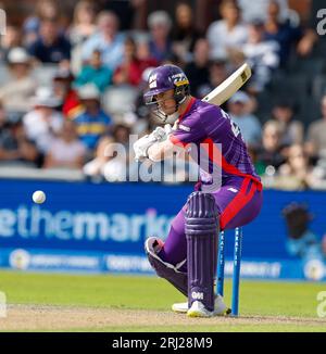 20. August 2023; Old Trafford Cricket Ground, Manchester, England: The Hundred Mens Cricket, Manchester Originals versus Northern Superchargers; Adam Hose of Northern Superchargers Stockfoto